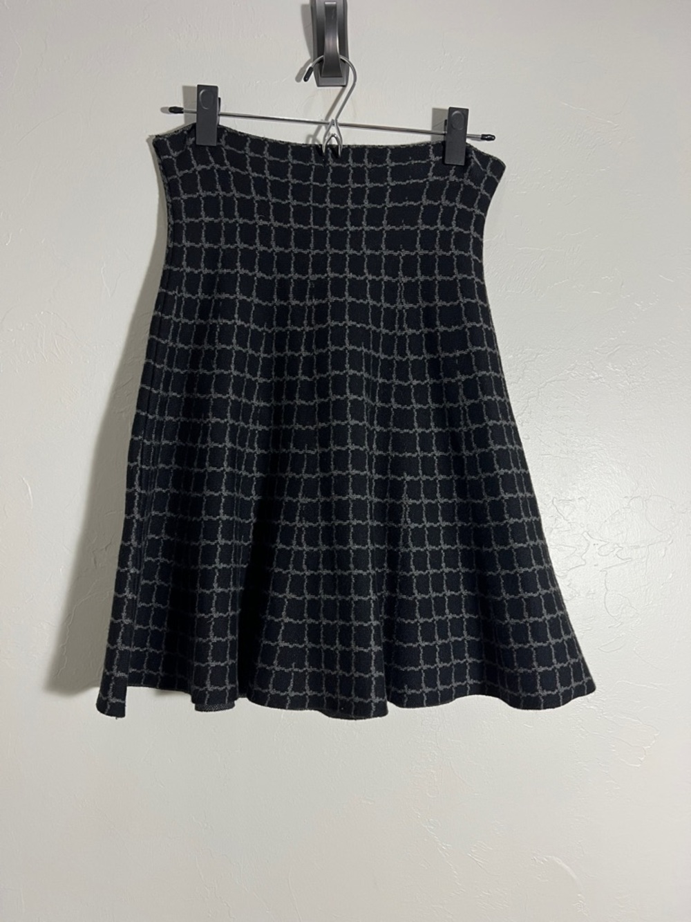 Max Studio Black Skater Skirt with Gray Grid